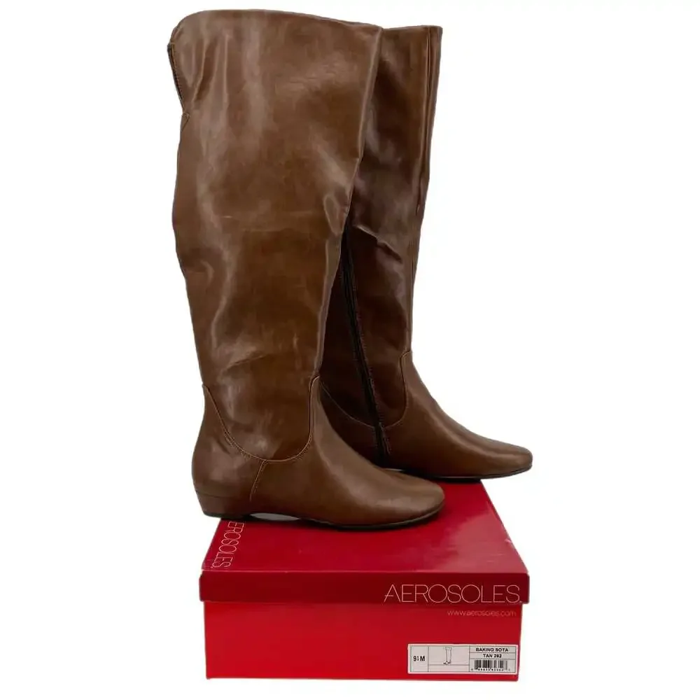 AEROSOLES Brown Wedge Over the Knee Boots | Size 9.5
